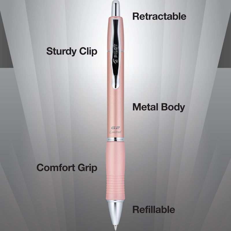 Pilot, G2 Limited Premium Gel Roller Pen, Fine Point 0.7 mm, Rose Gold Barrel, Black Ink - Image 4