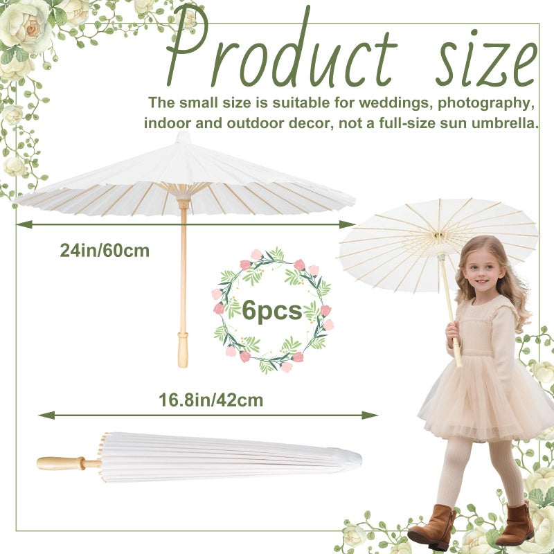 IIDEA 6 Pack 24 Inch White Paper Umbrellas Chinese Japanese Decorative Parasol DIY Oiled Painting Crafts for Wedding Bridal Party Decor - Image 2