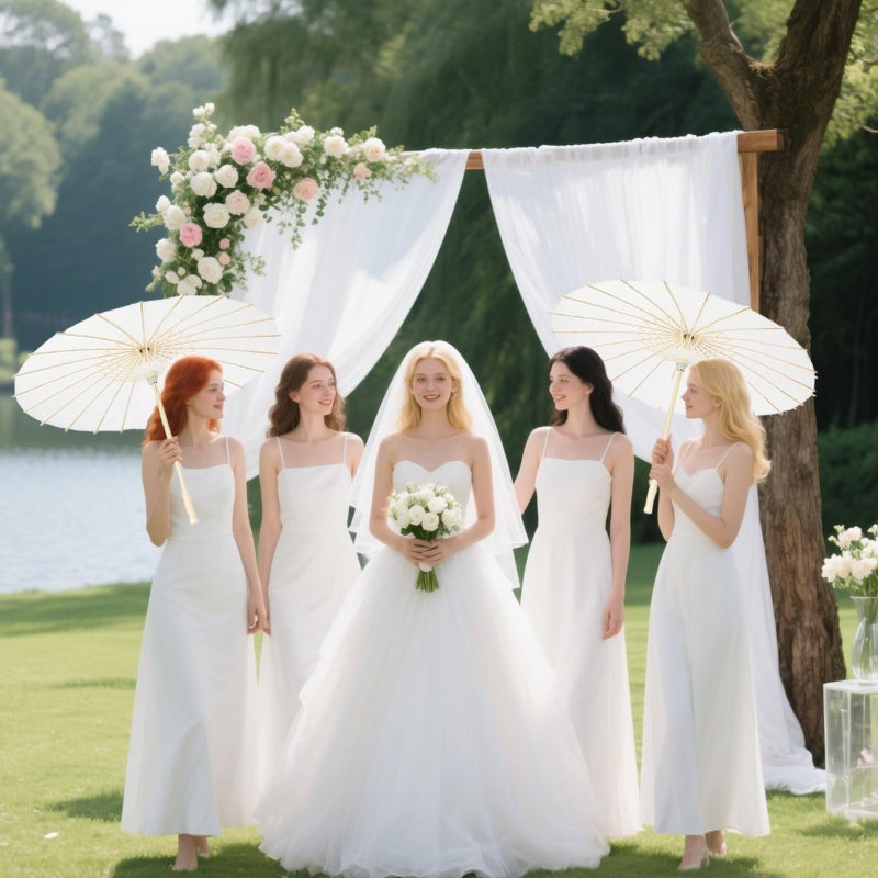 IIDEA 6 Pack 24 Inch White Paper Umbrellas Chinese Japanese Decorative Parasol DIY Oiled Painting Crafts for Wedding Bridal Party Decor - Image 5
