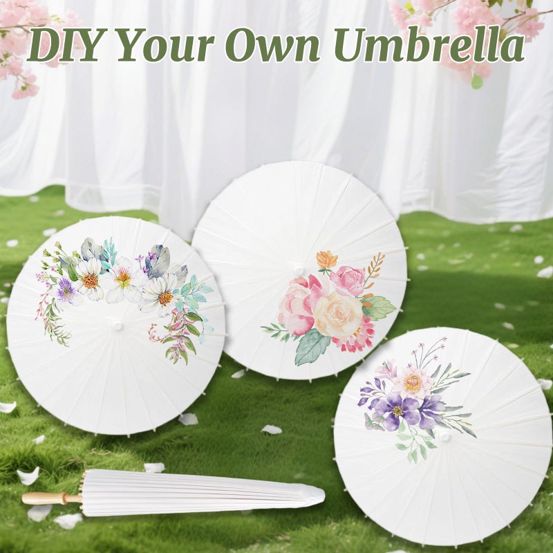 IIDEA 6 Pack 24 Inch White Paper Umbrellas Chinese Japanese Decorative Parasol DIY Oiled Painting Crafts for Wedding Bridal Party Decor - Image 4
