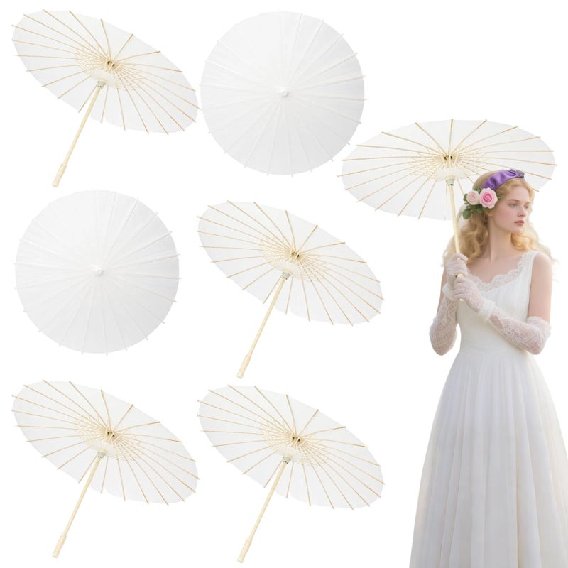 IIDEA 6 Pack 24 Inch White Paper Umbrellas Chinese Japanese Decorative Parasol DIY Oiled Painting Crafts for Wedding Bridal Party Decor - Image 1