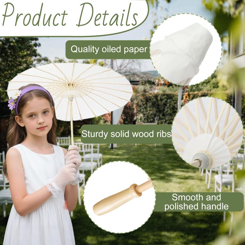 IIDEA 6 Pack 24 Inch White Paper Umbrellas Chinese Japanese Decorative Parasol DIY Oiled Painting Crafts for Wedding Bridal Party Decor - Image 3