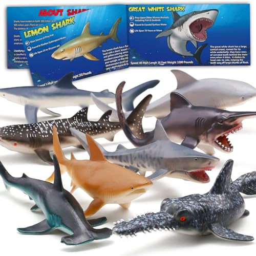 Yeonhatoys Yeonha Toys 8 Pack Shark Toys with Educational Booklet Soft Plastic Realistic Shark Figure Set for Kid Ocean Sea Animal Party Favor Pool Bath Tub Toy for Toddler Child Boy Girl Birthday Gift - Image 1