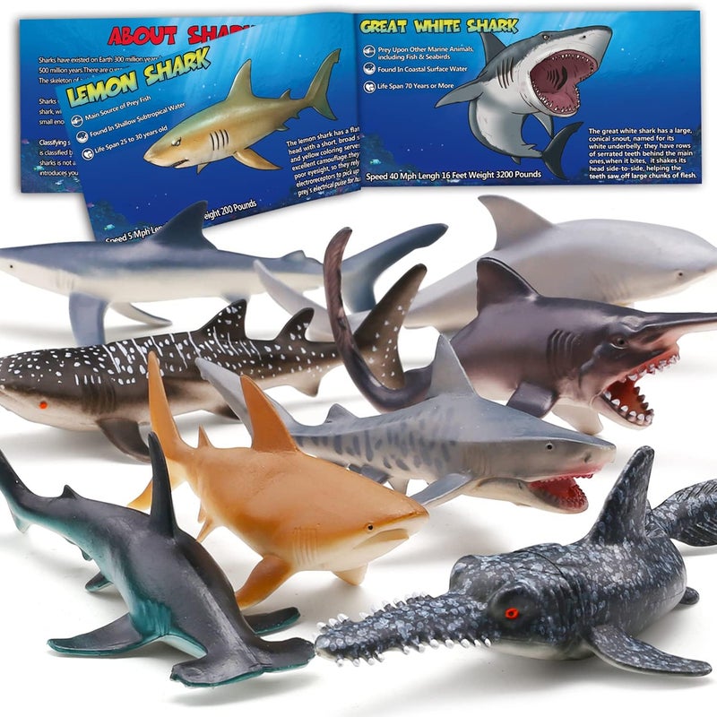 Yeonhatoys Yeonha Toys 8 Pack Shark Toys with Educational Booklet Soft Plastic Realistic Shark Figure Set for Kid Ocean Sea Animal Party Favor Pool Bath Tub Toy for Toddler Child Boy Girl Birthday Gift - Image 2