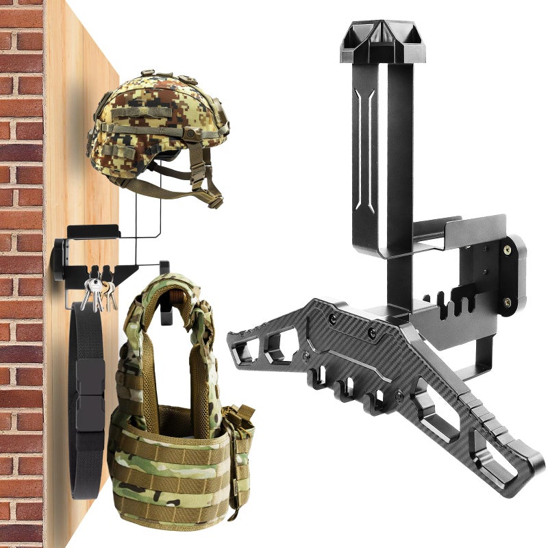 HLOGREE Motorcycle Helmet Holder Rack Wall Mount, Tactical Equipment, Metal Helmet Holder Mount with Hooks, 88lbs Load Capacity, for Motorcycles, Baseballs, Rugby, Military Equipment - Image 1