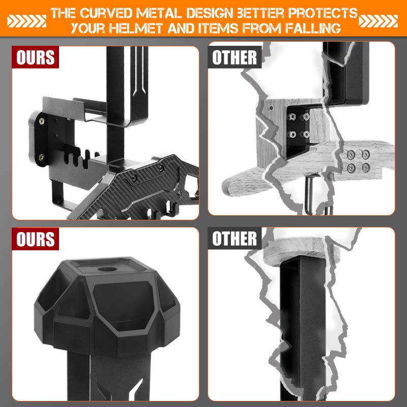 HLOGREE Motorcycle Helmet Holder Rack Wall Mount, Tactical Equipment, Metal Helmet Holder Mount with Hooks, 88lbs Load Capacity, for Motorcycles, Baseballs, Rugby, Military Equipment - Image 4