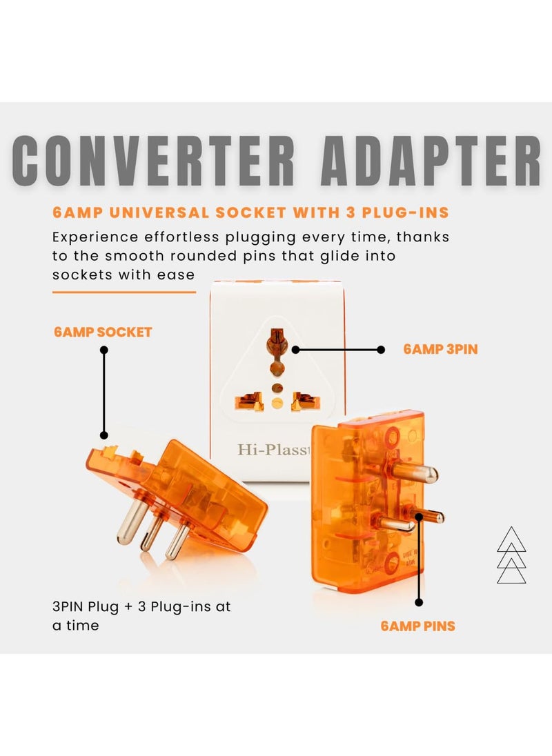 HI PLASST PINS N PLUGS HiPlasst 10 Pieces Universal Multi Plug Adapter Anchor 6A 3 Pin Multi Plug Socket with Extension Socket White Electrical Travel Adapter  - Image 4