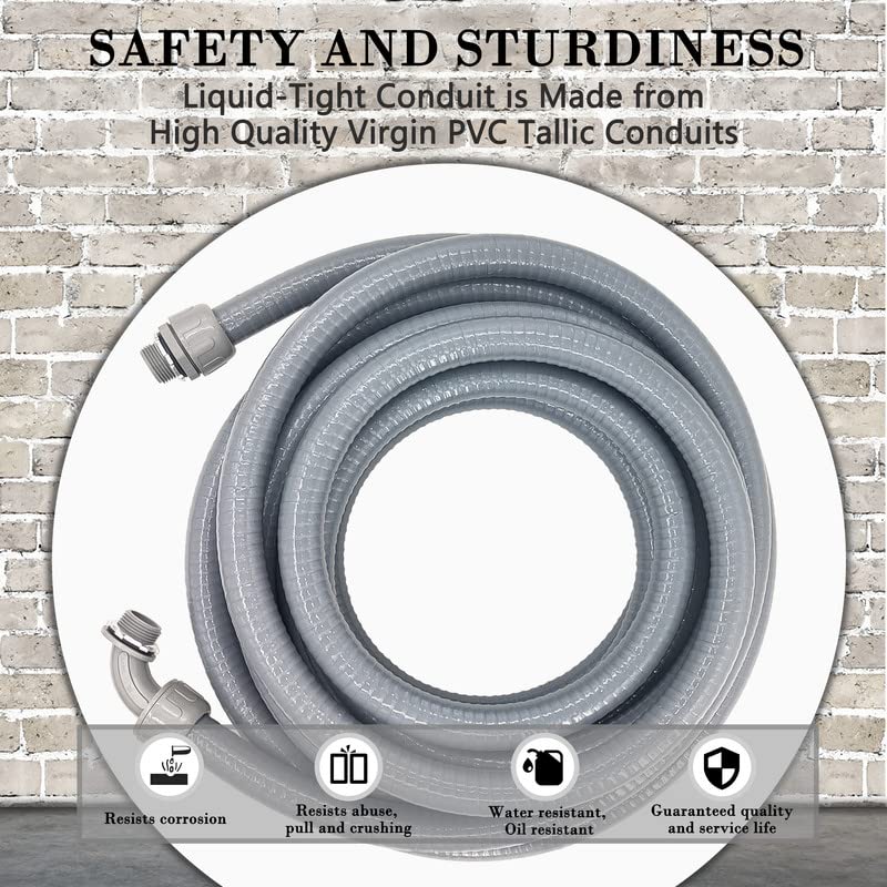 Wocloer 1/2 inch 100Ft Liquid-Tight Conduit Kit, Flexible Non Metallic Electrical Conduit, with 6 Straight and 5 Angle Fittings Included. 1/2" Dia - Image 4