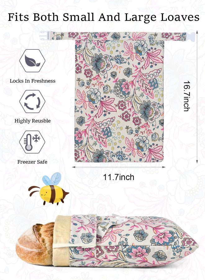 bomis Beeswax Bread Bag, XL Reusable Linen Beeswax Bags for Homemade, Large Capacity Sourdough Storage Bag, Sourdough Bags for Homemade Bread, Freezer-Safe, 2 Pack, Wild Ginger Flower Pattern - Image 2