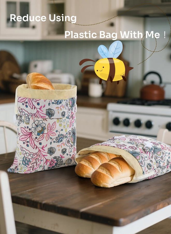 bomis Beeswax Bread Bag, XL Reusable Linen Beeswax Bags for Homemade, Large Capacity Sourdough Storage Bag, Sourdough Bags for Homemade Bread, Freezer-Safe, 2 Pack, Wild Ginger Flower Pattern - Image 3