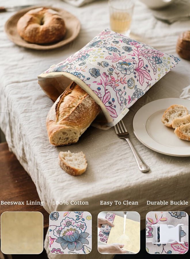 bomis Beeswax Bread Bag, XL Reusable Linen Beeswax Bags for Homemade, Large Capacity Sourdough Storage Bag, Sourdough Bags for Homemade Bread, Freezer-Safe, 2 Pack, Wild Ginger Flower Pattern - Image 4