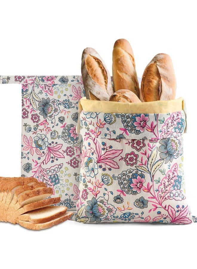 bomis Beeswax Bread Bag, XL Reusable Linen Beeswax Bags for Homemade, Large Capacity Sourdough Storage Bag, Sourdough Bags for Homemade Bread, Freezer-Safe, 2 Pack, Wild Ginger Flower Pattern - Image 1