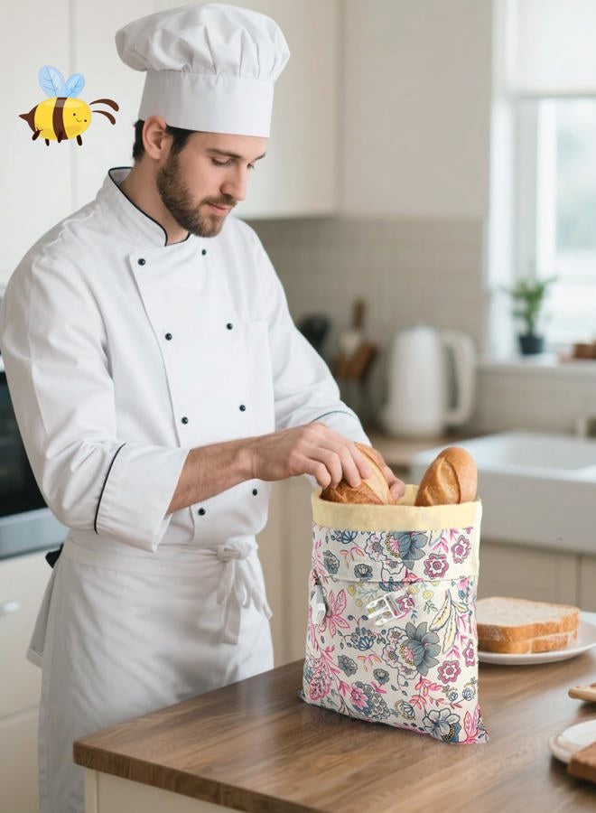 bomis Beeswax Bread Bag, XL Reusable Linen Beeswax Bags for Homemade, Large Capacity Sourdough Storage Bag, Sourdough Bags for Homemade Bread, Freezer-Safe, 2 Pack, Wild Ginger Flower Pattern - Image 5