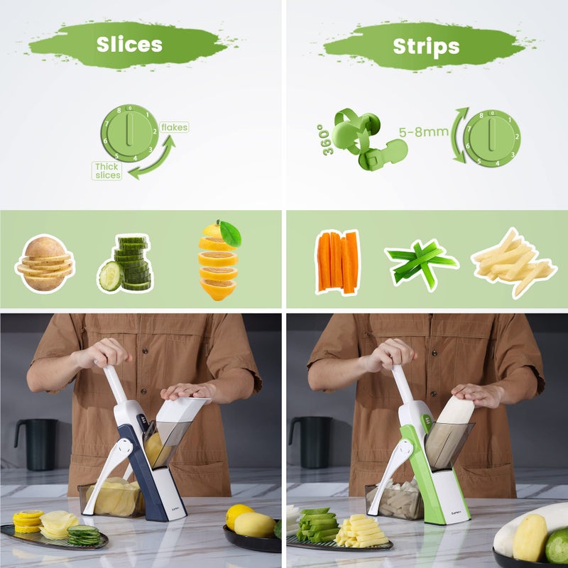 SupMaKin Upgrade Safe Mandoline Slicer, Vegetable Chopper, Potato Slicer 4 Modes Adjustable Thickness Food Cutter, Kitchen Chopping Artifact (6 in 1 Green) - Image 4