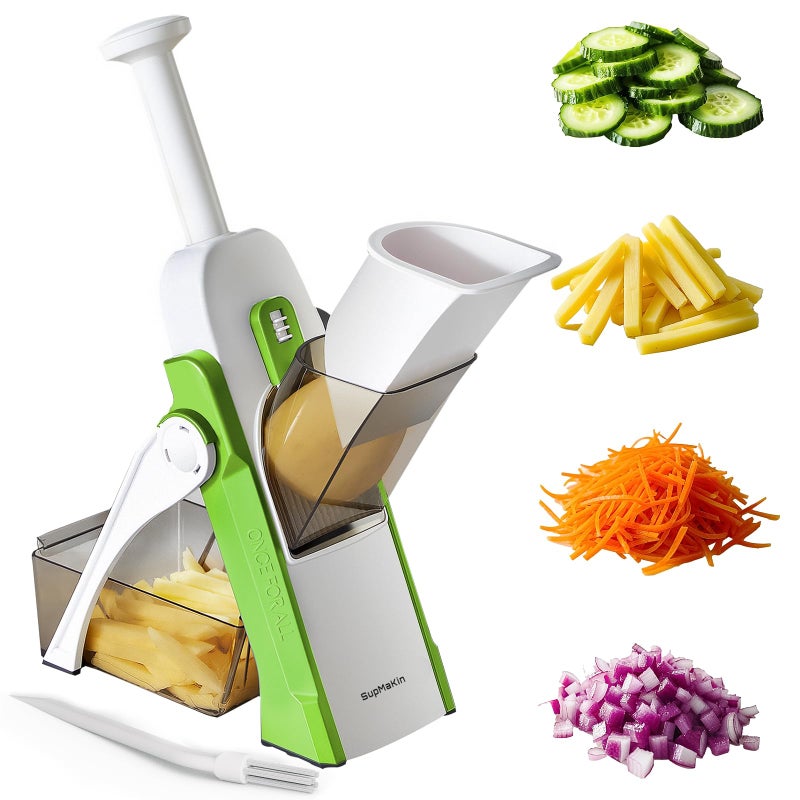 SupMaKin Upgrade Safe Mandoline Slicer, Vegetable Chopper, Potato Slicer 4 Modes Adjustable Thickness Food Cutter, Kitchen Chopping Artifact (6 in 1 Green) - Image 1