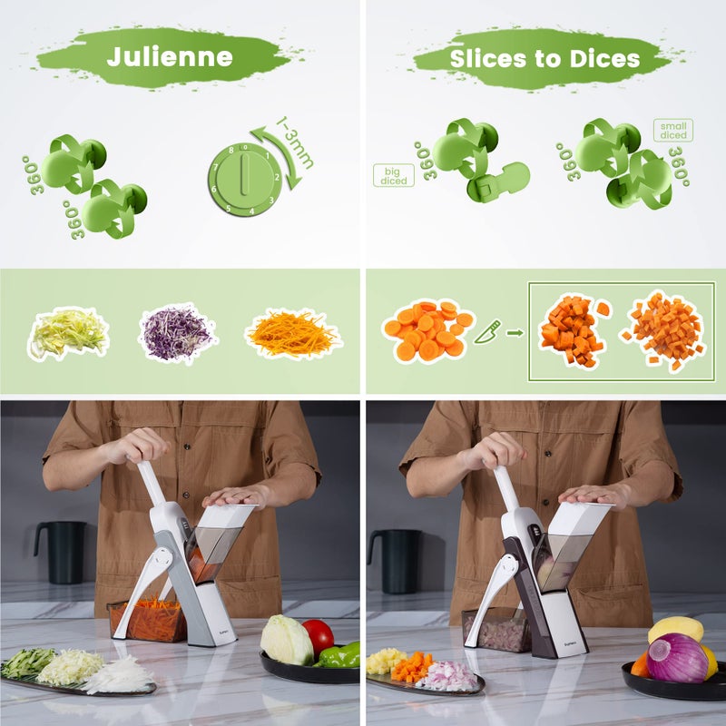SupMaKin Upgrade Safe Mandoline Slicer, Vegetable Chopper, Potato Slicer 4 Modes Adjustable Thickness Food Cutter, Kitchen Chopping Artifact (6 in 1 Green) - Image 3