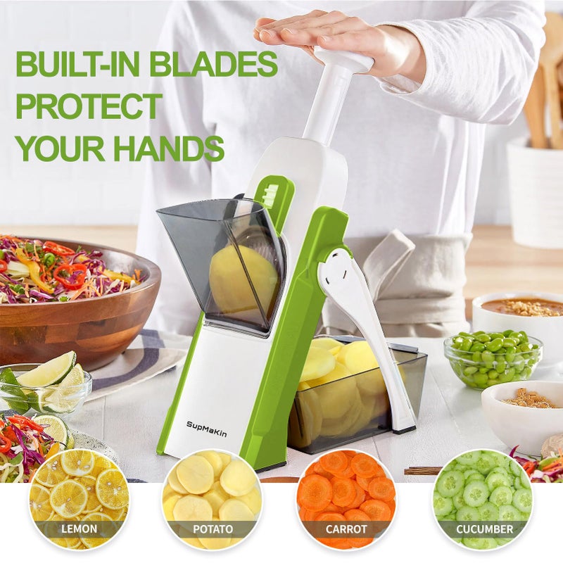 SupMaKin Upgrade Safe Mandoline Slicer, Vegetable Chopper, Potato Slicer 4 Modes Adjustable Thickness Food Cutter, Kitchen Chopping Artifact (6 in 1 Green) - Image 2