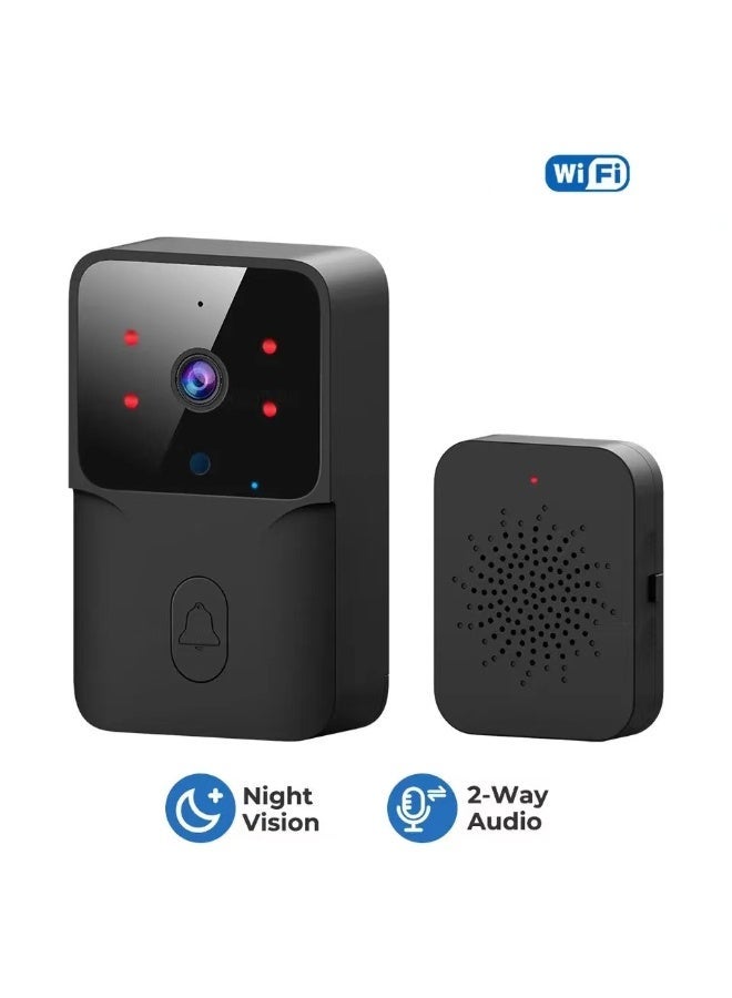 Wireless video doorbell supports mobile phone remote video conversation, indoor ringing, automatic visitor capture, with night vision, cloud storage, only supports 2.4GWi-Fi (black, hole-free installation) - Image 1