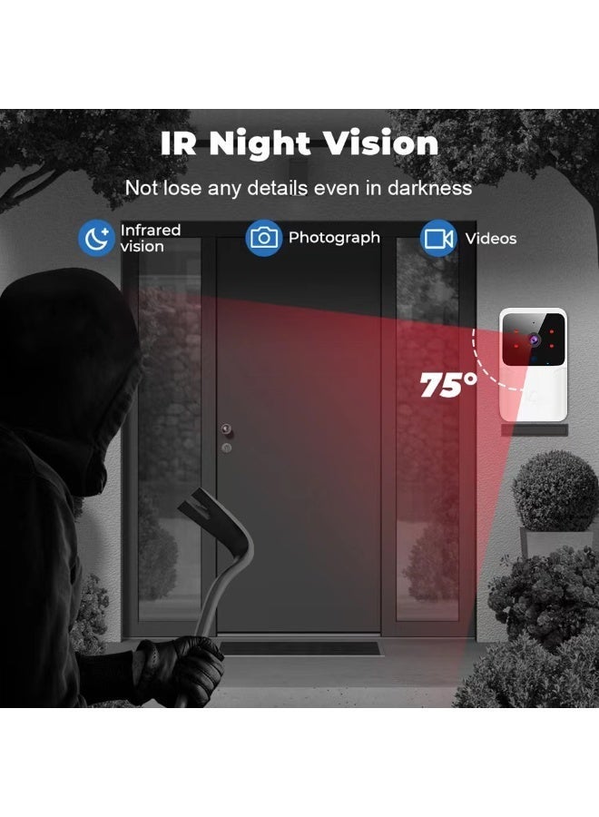 Wireless video doorbell supports mobile phone remote video conversation, indoor ringing, automatic visitor capture, with night vision, cloud storage, only supports 2.4GWi-Fi (black, hole-free installation) - Image 5