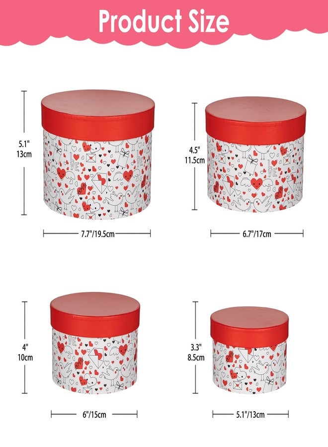 Briful Luxury Round Nested Gift Boxes with Lids (Set of 4) - Reusable Sturdy Cardboard Gift Box Set for Birthdays, Weddings, Anniversaries, Christmas, and Valentine’s Day - Red & White - Image 2