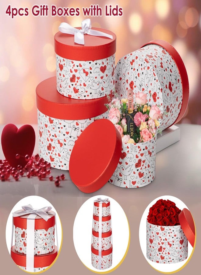 Briful Luxury Round Nested Gift Boxes with Lids (Set of 4) - Reusable Sturdy Cardboard Gift Box Set for Birthdays, Weddings, Anniversaries, Christmas, and Valentine’s Day - Red & White - Image 4