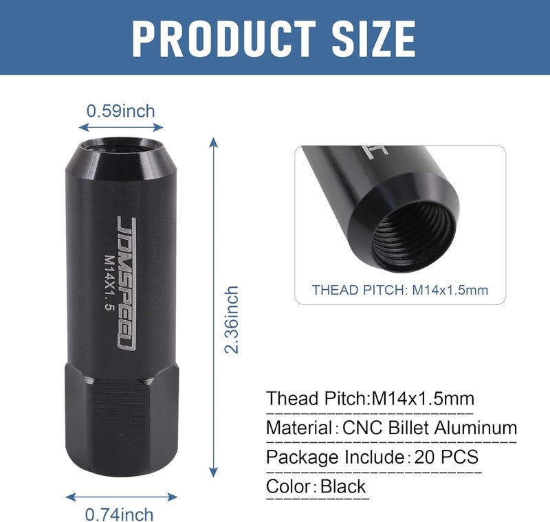 JDMSPEED 20PCS 14X1.5MM Extended Racing Lug Nut Set - Image 2