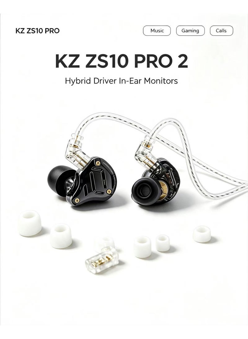 KZ ZS10 PRO 2 In Ear Monitor IEM, 1DD+4BA Hybrid Wired Earbuds, with 4-Level Tuning Switch, 3-Way Crossover Gaming Earbuds, Silver-plated IEM Cable for Musician Audiophile and Gamers(With Mic) - Image 1