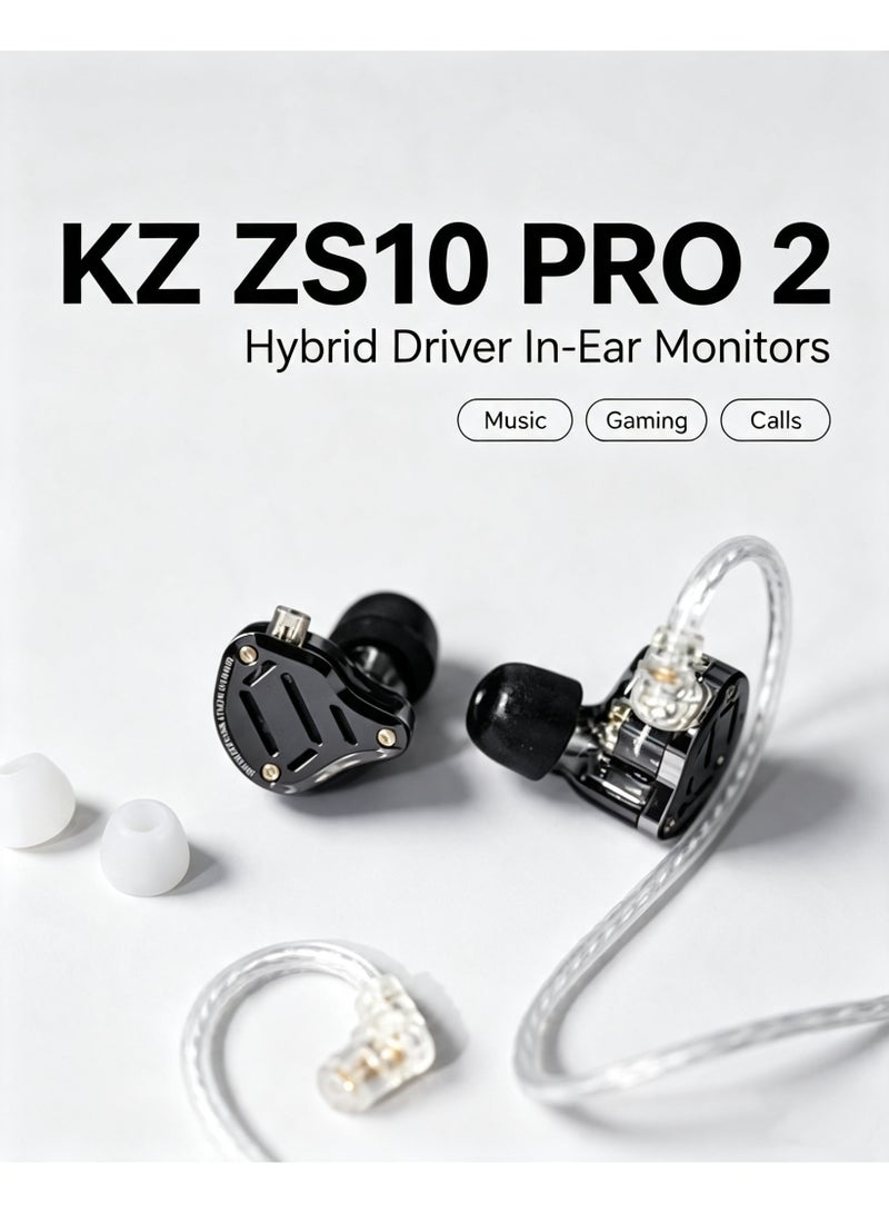 KZ ZS10 PRO 2 In Ear Monitor IEM, 1DD+4BA Hybrid Wired Earbuds, with 4-Level Tuning Switch, 3-Way Crossover Gaming Earbuds, Silver-plated IEM Cable for Musician Audiophile and Gamers(With Mic) - Image 2