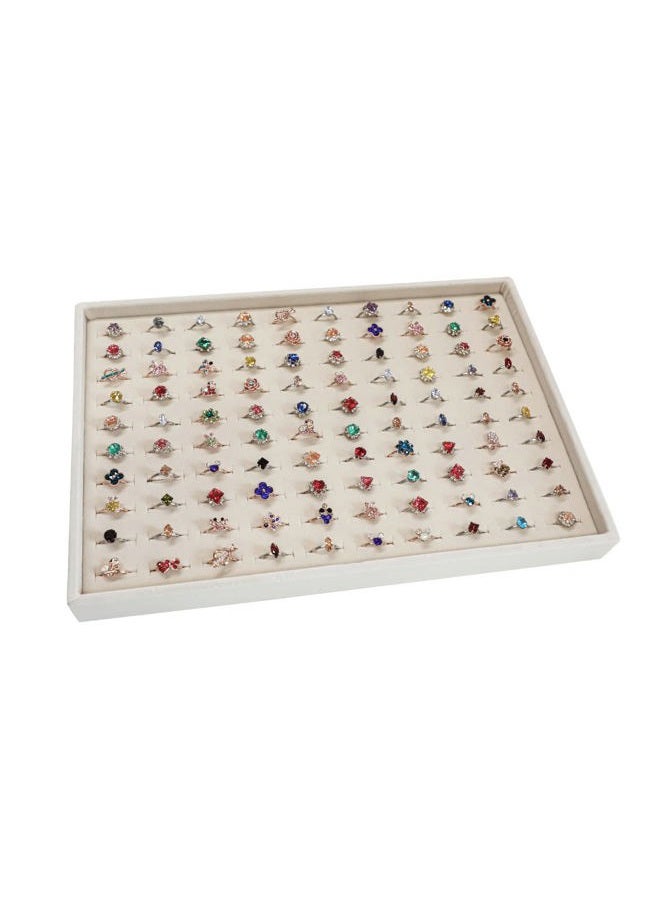 Stratalife Velvet Ring Display Tray,Stackable Jewelry Drawer Organizer,100 Slots Jewelry Display Case for Shows(Beige 100 Slot Rings) - Image 3