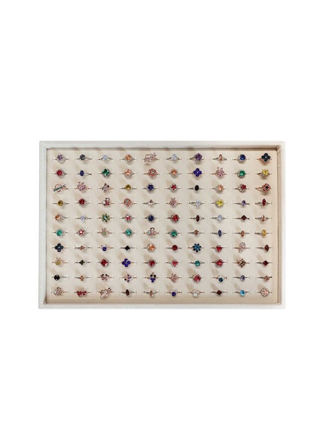 Stratalife Velvet Ring Display Tray,Stackable Jewelry Drawer Organizer,100 Slots Jewelry Display Case for Shows(Beige 100 Slot Rings) - Image 1