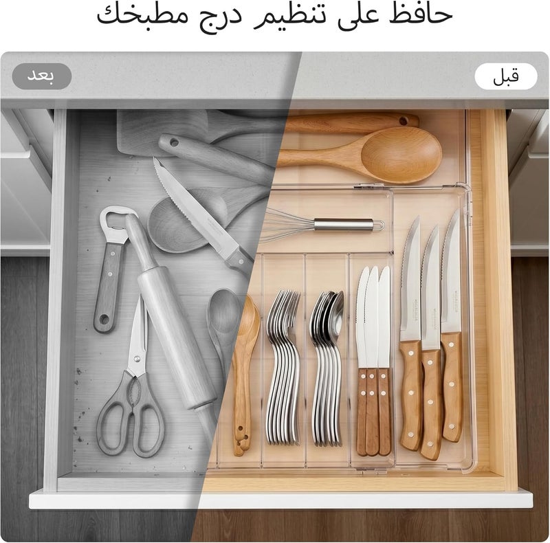 Expandable Silverware Organizer, Clear Plastic Food-Safe Flatware Cutlery Organizer, Kitchen Utensil Drawer Organizer, Adjustable Silverware Holder for Spoons Forks Knives, (6-9 Slots) - Image 3