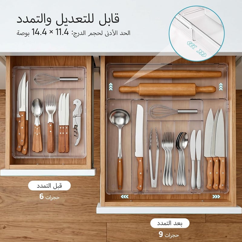Expandable Silverware Organizer, Clear Plastic Food-Safe Flatware Cutlery Organizer, Kitchen Utensil Drawer Organizer, Adjustable Silverware Holder for Spoons Forks Knives, (6-9 Slots) - Image 4