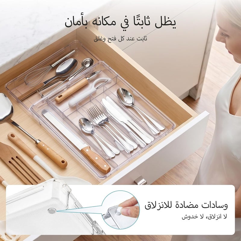 Expandable Silverware Organizer, Clear Plastic Food-Safe Flatware Cutlery Organizer, Kitchen Utensil Drawer Organizer, Adjustable Silverware Holder for Spoons Forks Knives, (6-9 Slots) - Image 5