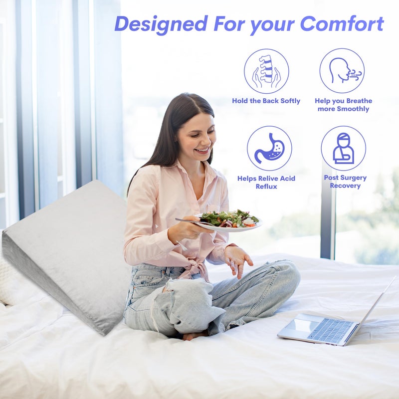 WELLGIVER WELLGIVER Wedge Pillow Memory Foam | Pillow for Sleeping | Orthopedic Wedge Cushion for Back Support, Sleeping, Leg Elevator, Pregnancy, GERD, Anti Snoring - 2 Years Warranty (Gray-20 x 20 x 7 Inch) - Image 5