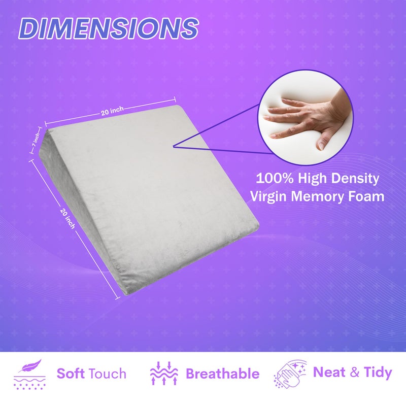 WELLGIVER WELLGIVER Wedge Pillow Memory Foam | Pillow for Sleeping | Orthopedic Wedge Cushion for Back Support, Sleeping, Leg Elevator, Pregnancy, GERD, Anti Snoring - 2 Years Warranty (Gray-20 x 20 x 7 Inch) - Image 2