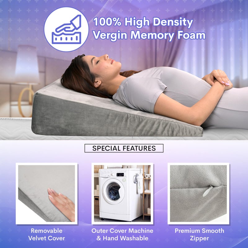 WELLGIVER WELLGIVER Wedge Pillow Memory Foam | Pillow for Sleeping | Orthopedic Wedge Cushion for Back Support, Sleeping, Leg Elevator, Pregnancy, GERD, Anti Snoring - 2 Years Warranty (Gray-20 x 20 x 7 Inch) - Image 3
