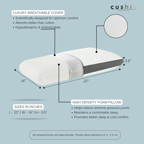 CUSHIO Memory Foam Pillow - 22"x14"x3.5" Inches (Pack of 4) Orthopedic Bed Pillow for Neck & Shoulder Pain Relief - Wake Up Refreshed - Free Pillow Cover (White) - Image 3