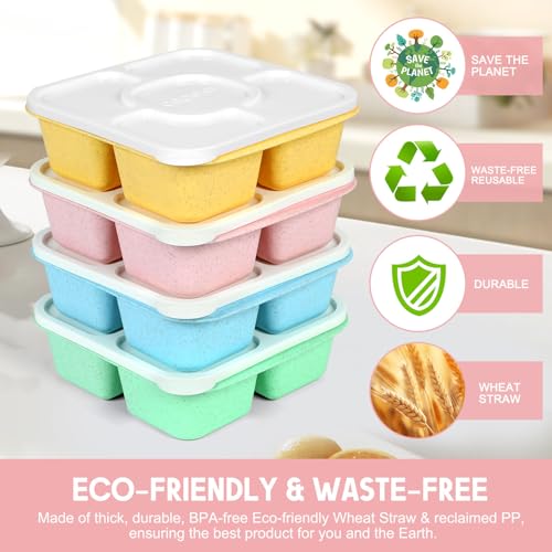 Caperci Original Lunchable Snack Containers for Kids & Adults - 5 Compartments Bento Snack Boxes with 4 Leakproof Small Containers, Wheat Straw, BPA-Free, Set of 4 (Vintage Colors) - Image 3