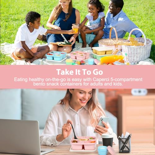 Caperci Original Lunchable Snack Containers for Kids & Adults - 5 Compartments Bento Snack Boxes with 4 Leakproof Small Containers, Wheat Straw, BPA-Free, Set of 4 (Vintage Colors) - Image 5