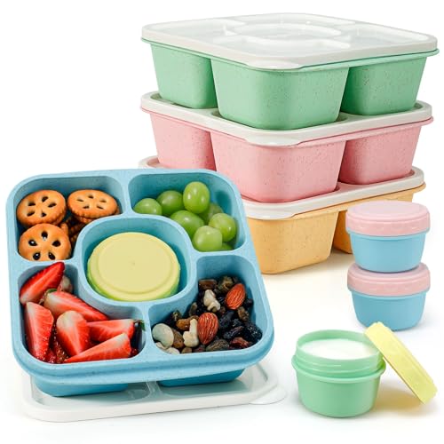 Caperci Original Lunchable Snack Containers for Kids & Adults - 5 Compartments Bento Snack Boxes with 4 Leakproof Small Containers, Wheat Straw, BPA-Free, Set of 4 (Vintage Colors) - Image 1