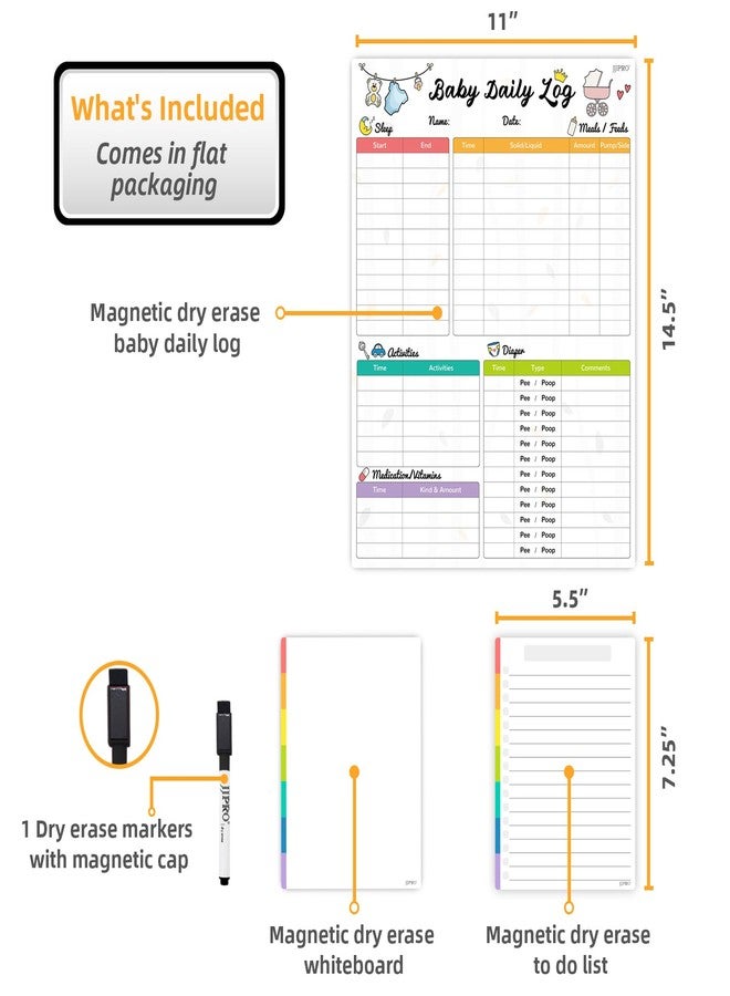 JJPRO Newborn Baby or Toddler Log Tracker Whiteboard - Reusable Daily Planner Chart to Log Feeding Food, Sleep&Naps, Diaper Change and Daily Activities - for New Parents,Nanny, Babysitter - Image 2