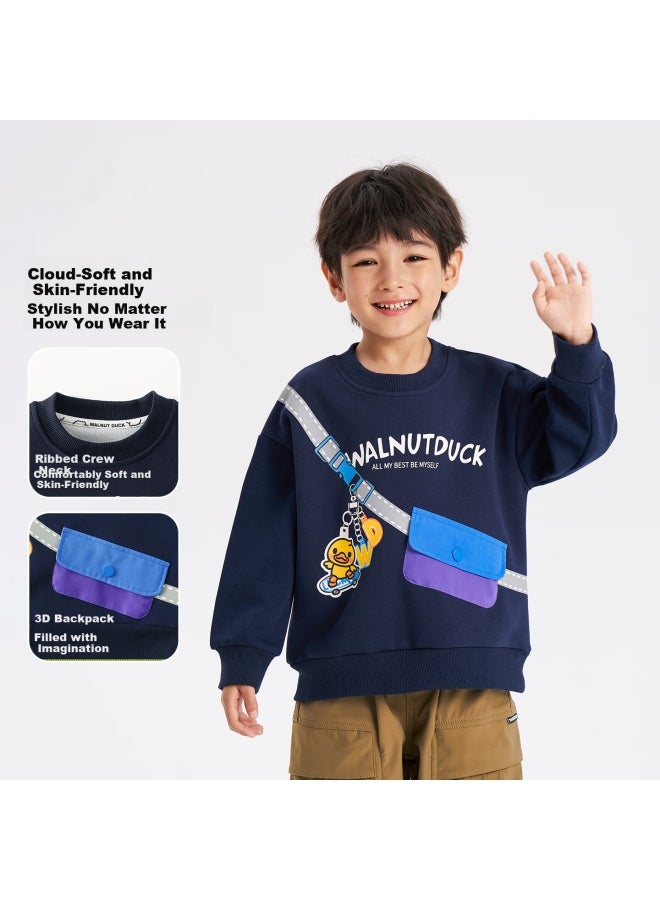 Walnut Duck Baby Sweatshirt T-shirt Autumn Kids Clothing Spring And Autumn New Boys Trendy Top Navy Blue Size 90 - Image 1