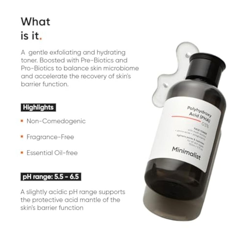 Minimalist PHA 03% Toner For Pore Tightening & Mild Exfoliation | Hydrating Face Toner For Glowing Skin | Alcohol Free | For Oily, Acne Prone Skin | 150 ml, 5 Fl Oz (Pack Of 1) - Image 2