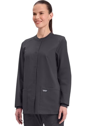 Cherokee Scrub for Women Snap Front Jacket with 3 Pockets, Fade Resistant, 2-Way Stretch, Soft & Durable Fabric - WW340, M, Pewter - Image 3