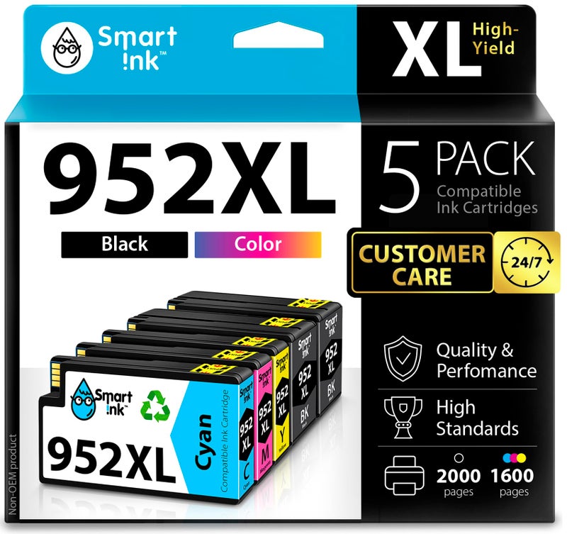 Smart Ink Compatible Ink Cartridges Replacement for HP952XL 952 XL 2 Black and Cyan/Magenta/Yellow (5 Combo Pack) to use with HP OfficeJet Pro 8710 7740 8720 8715 8210 8703 OfficeJet 8702 Printers - Image 1