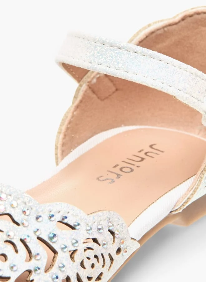 جونيورز Girls Laser Cut Embellished Ballerina Shoes With Hook And Loop Closure