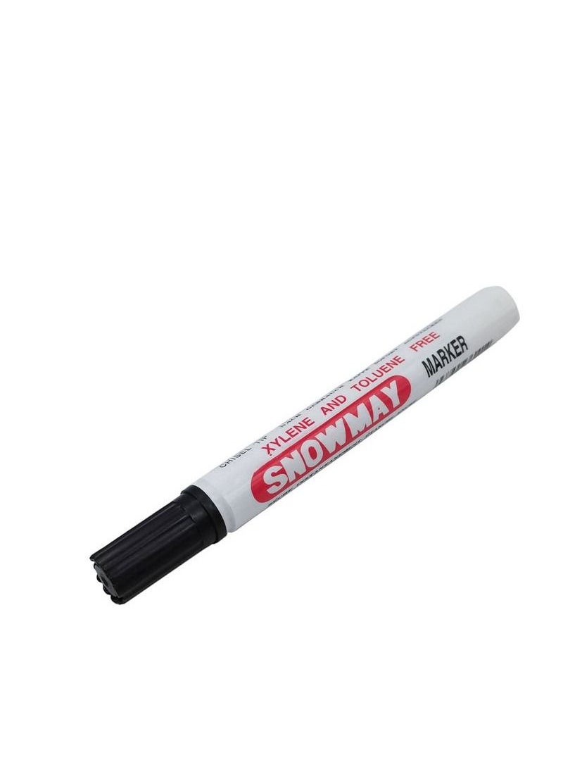 سنو مان - Snowmay قلم تحديد طرف إزميل 12 قطعة عبوة فورية للكتابة الجافة المقاومة للماء Xylene Toluene لون أسود خالٍ - Image 1