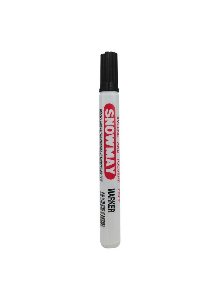 سنو مان - Snowmay قلم تحديد طرف إزميل 12 قطعة عبوة فورية للكتابة الجافة المقاومة للماء Xylene Toluene لون أسود خالٍ - Image 1
