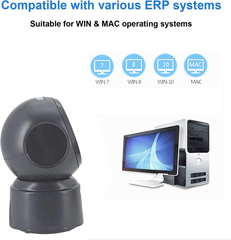 LENVII Barcode Scanner 1D 2D QR Desktop Wired Barcode Scanner Platform Hands-Free Automatic Sense Reader USB Port Plug&Play CMOS Sensor Suitable for Warehouse, Supermarket, Bookstore Pos System - Image 5