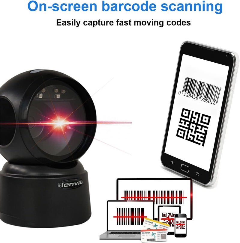 LENVII Barcode Scanner 1D 2D QR Desktop Wired Barcode Scanner Platform Hands-Free Automatic Sense Reader USB Port Plug&Play CMOS Sensor Suitable for Warehouse, Supermarket, Bookstore Pos System - Image 3